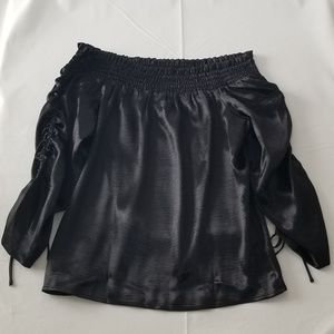 Blouse - Black Off-Shoulder Tie Sleeves